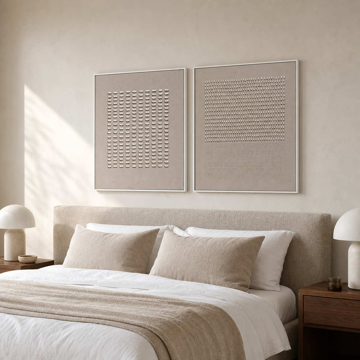 Minimalist Art Set displayed in a refined bedroom.