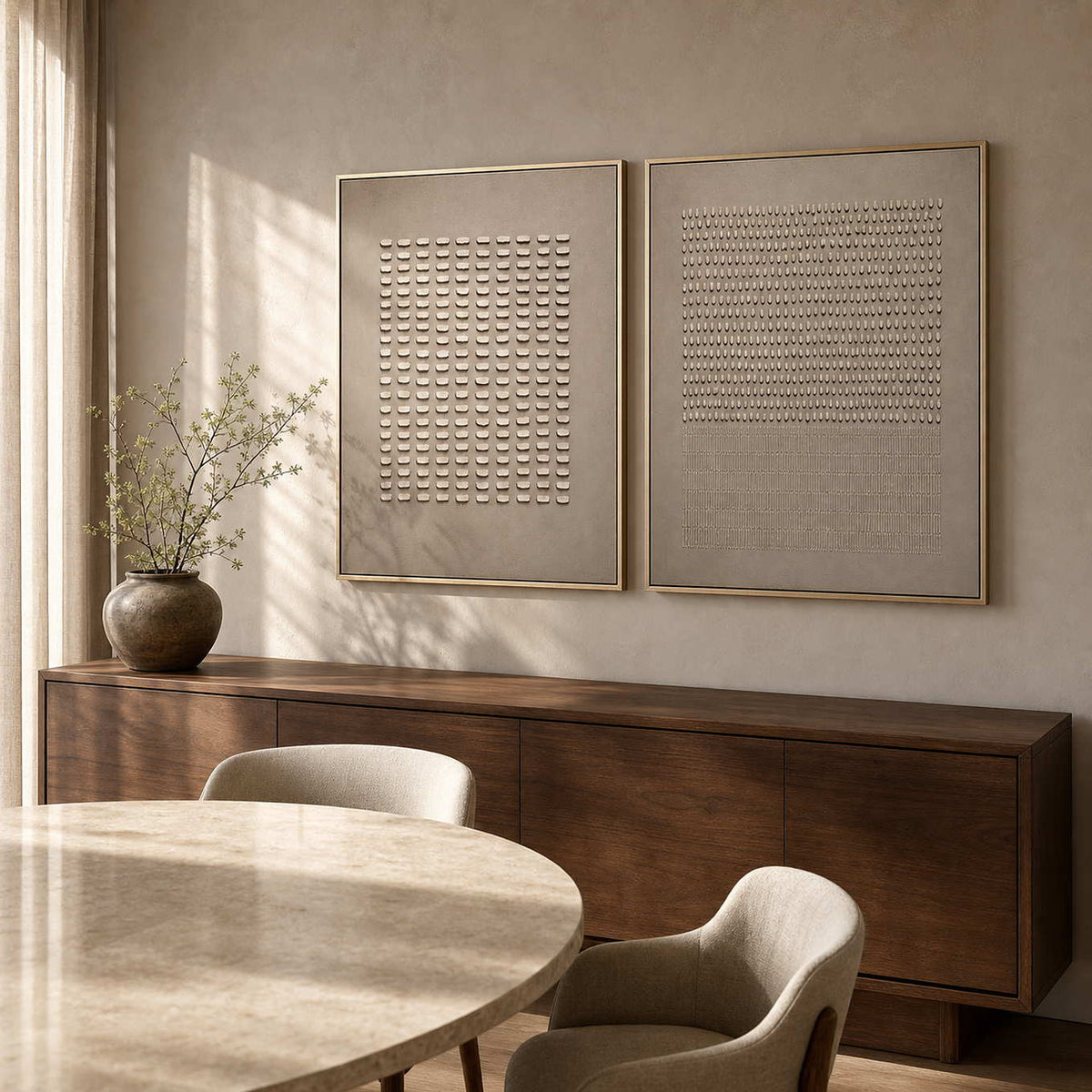 Minimalist Art Set displayed in a refined dining room.