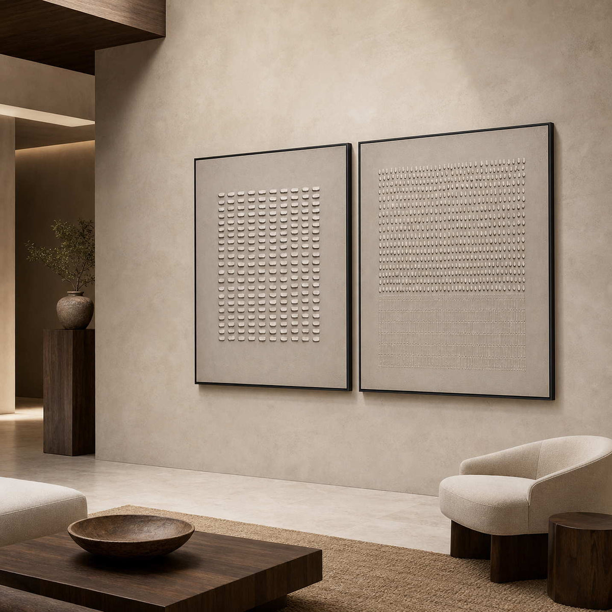 Minimalist Art Set displayed in a refined hospitality lounge.