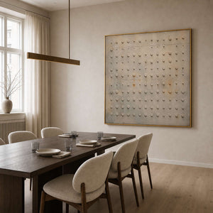 Wabi Sabi Wall Art styled in an elegant modern dining room.