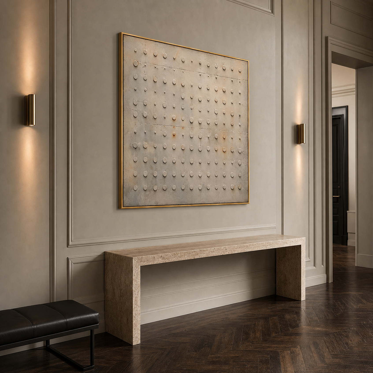 Wabi Sabi Wall Art styled in a quiet modern entryway.