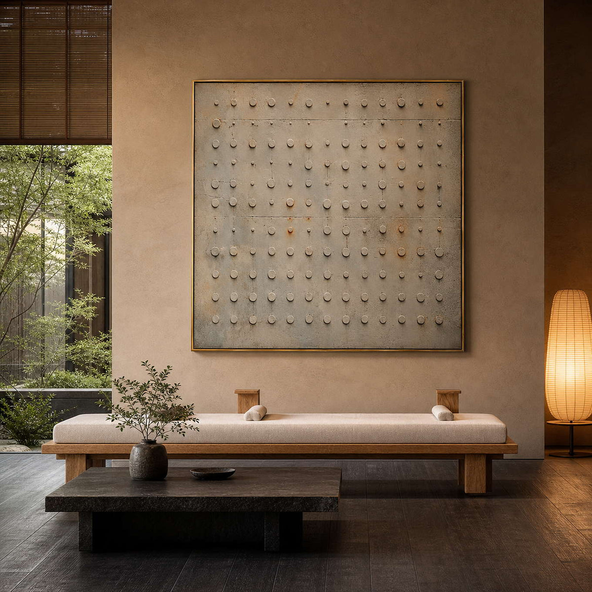 Wabi Sabi Wall Art displayed in a refined neutral living room.