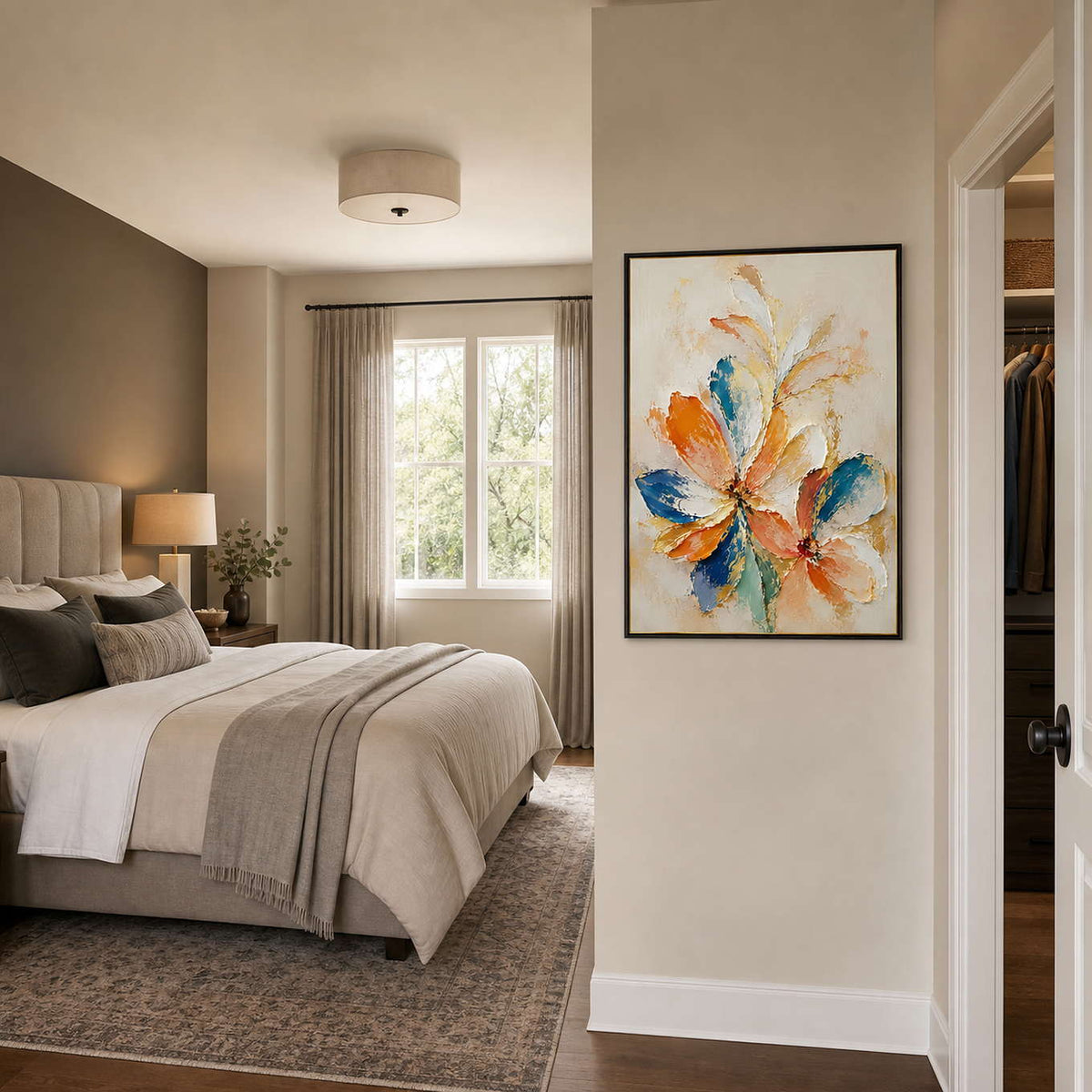 Textured Floral Wall Art displayed in a refined bedroom.
