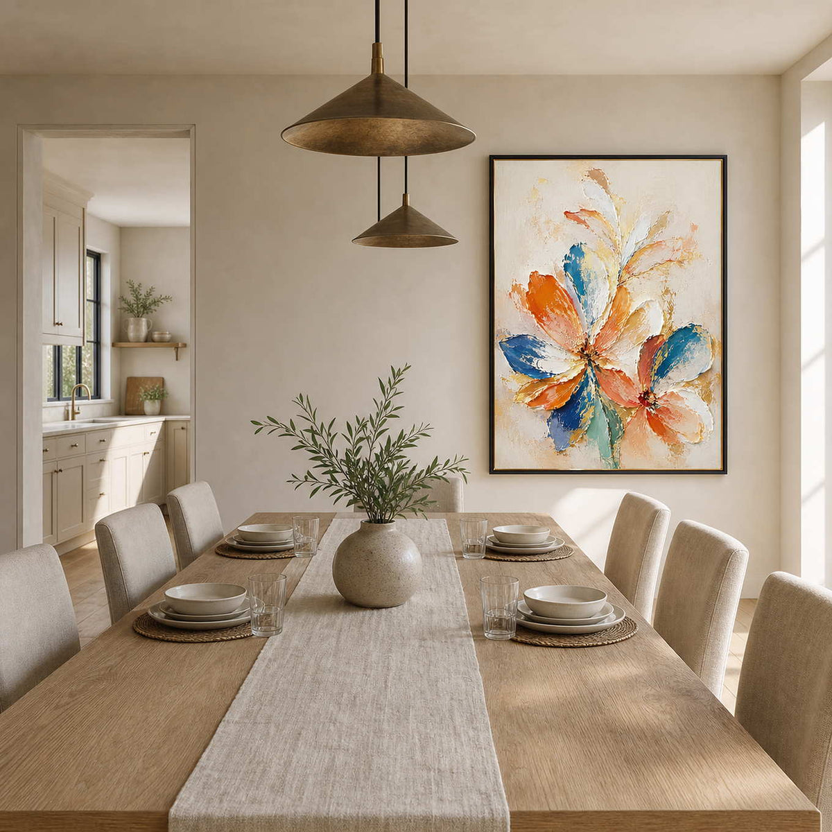 Textured Floral Wall Art displayed in a refined dining room.