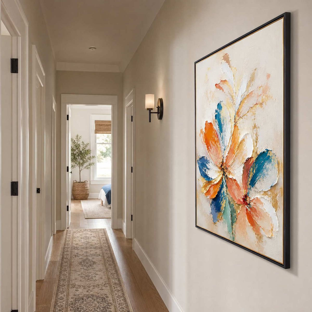 Textured Floral Wall Art displayed in a refined entryway.