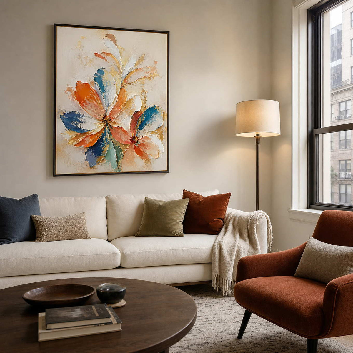 Textured Floral Wall Art displayed in a refined living room.