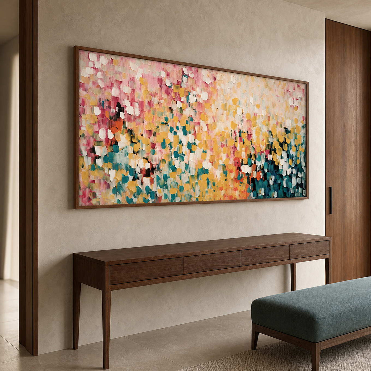 Textured Abstract Wall Art displayed in a refined entryway.