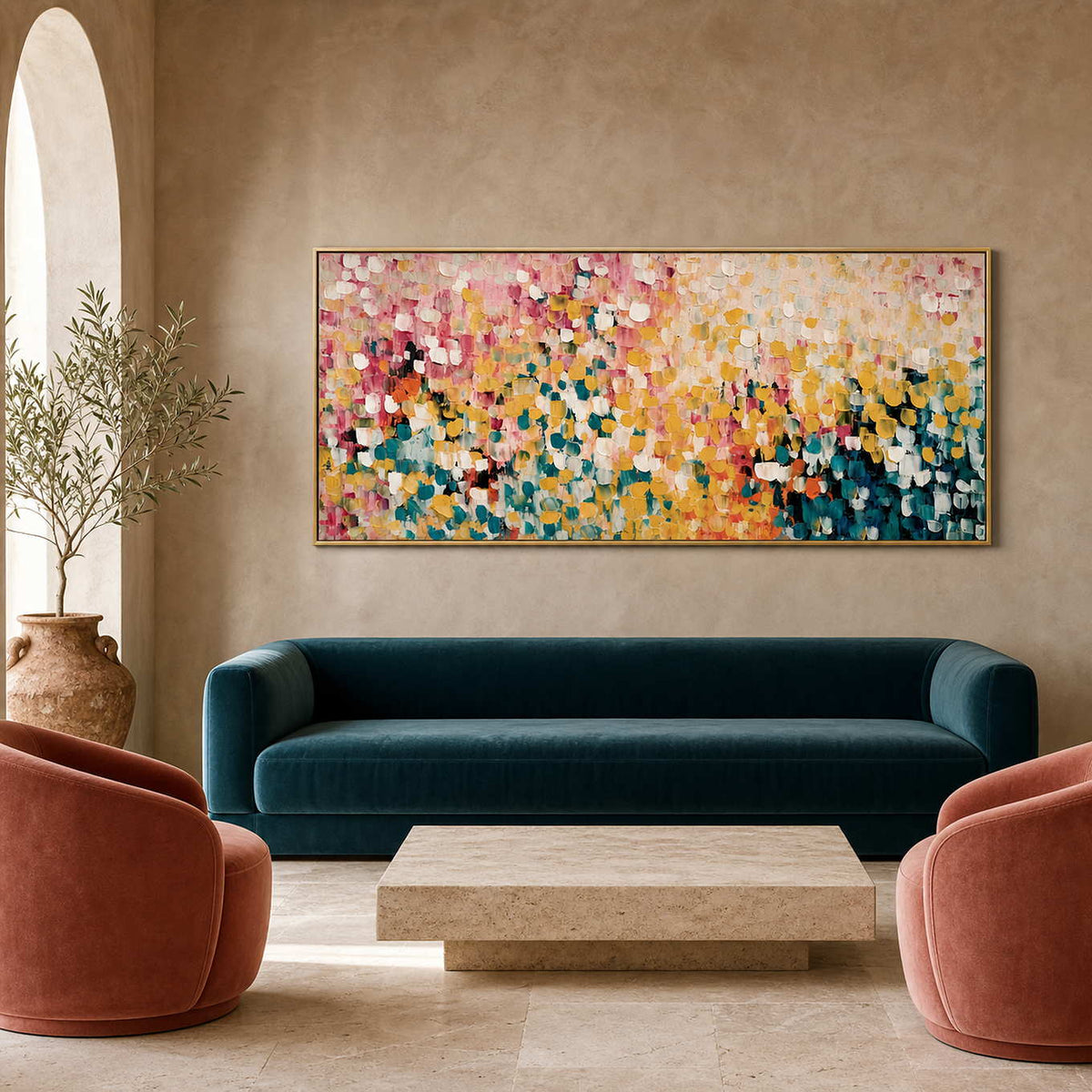 Textured Abstract Wall Art displayed in a refined hospitality lounge.