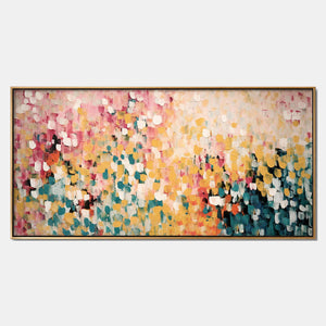 Hand-painted textured abstract wall art with pink & blush, warm tones, and green tones.