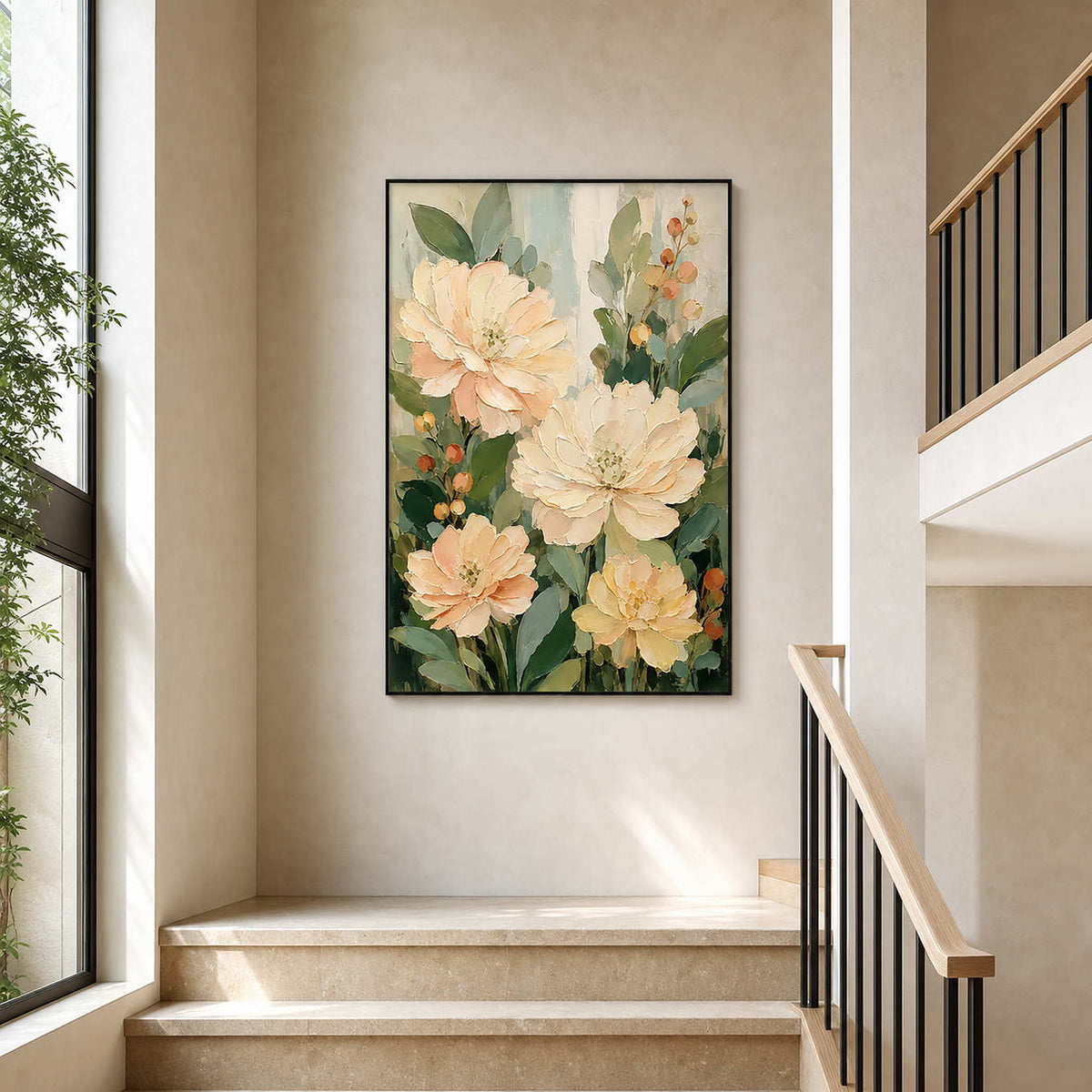 Textured Floral Wall Art displayed in a refined entryway 3.