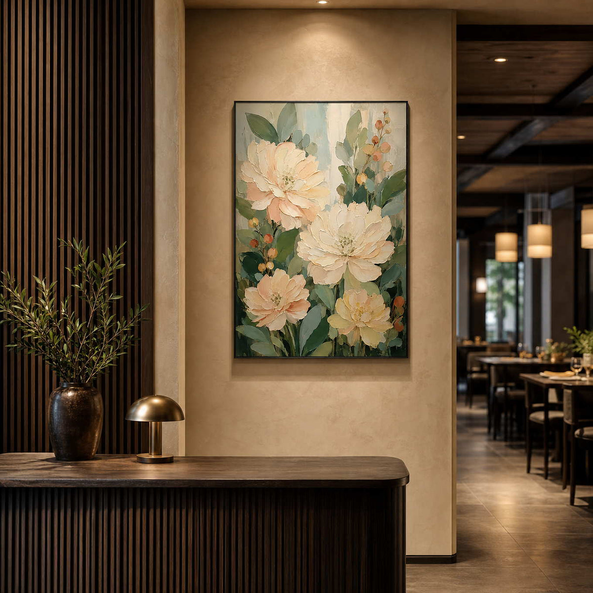 Textured Floral Wall Art displayed in a refined hospitality lounge 2.
