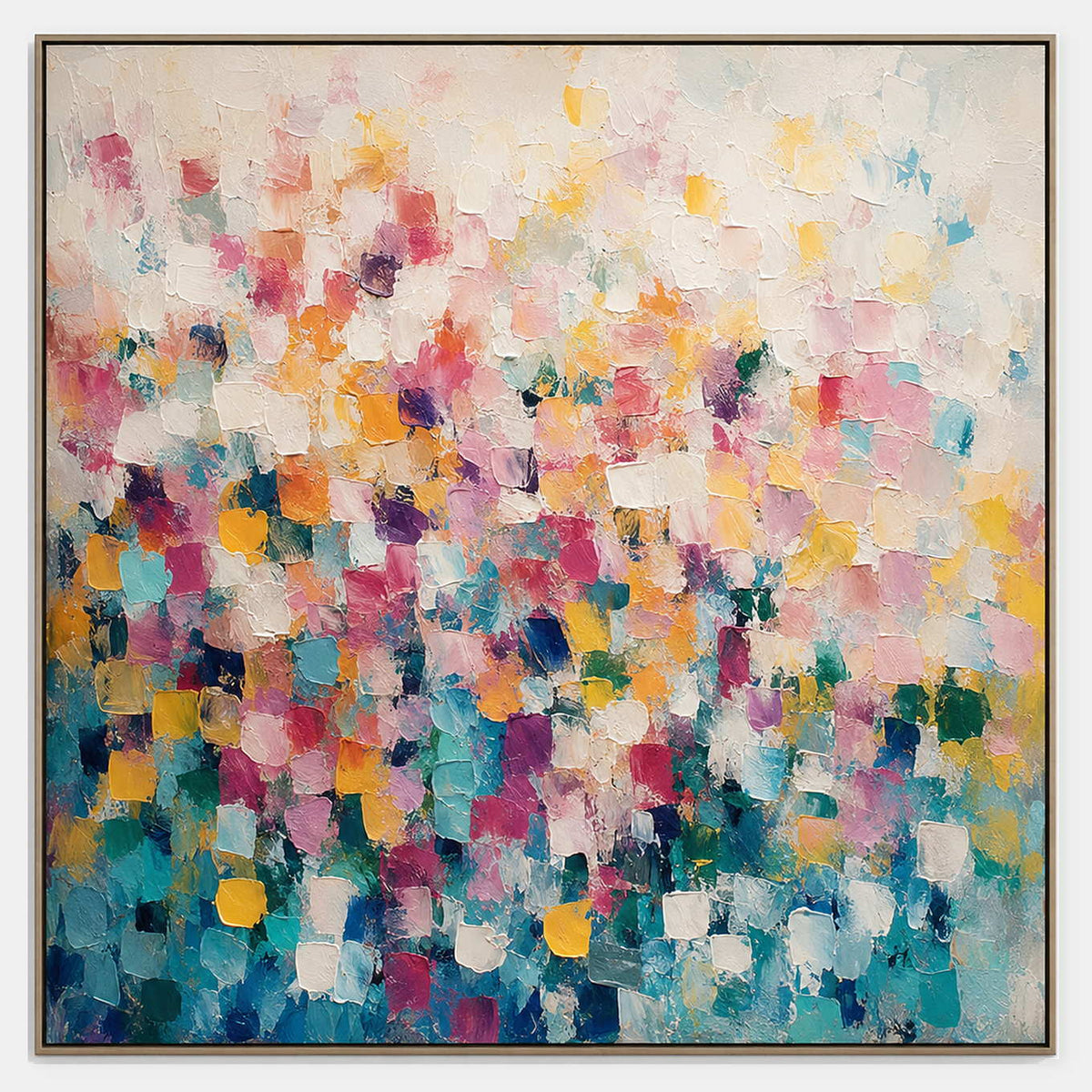 Hand-painted colorful abstract canvas with bright textured brushwork.