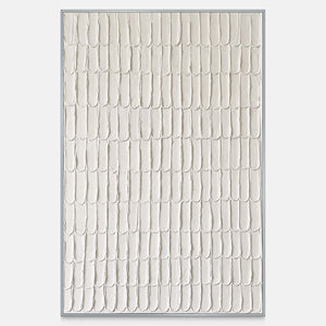 Vertical cream abstract artwork with rows of elongated raised marks and delicate shadows.