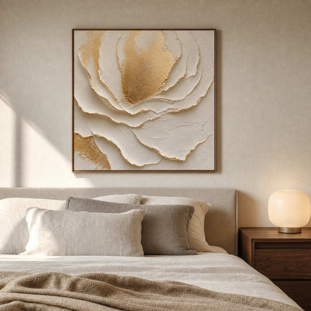 Textured Floral Wall Art displayed in a refined bedroom.