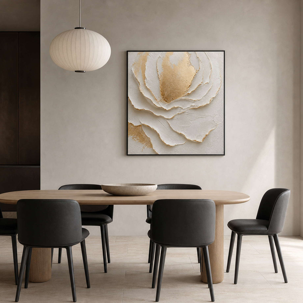 Textured Floral Wall Art displayed in a refined dining room.