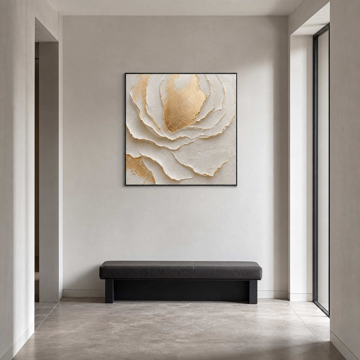 Textured Floral Wall Art displayed in a refined entryway.