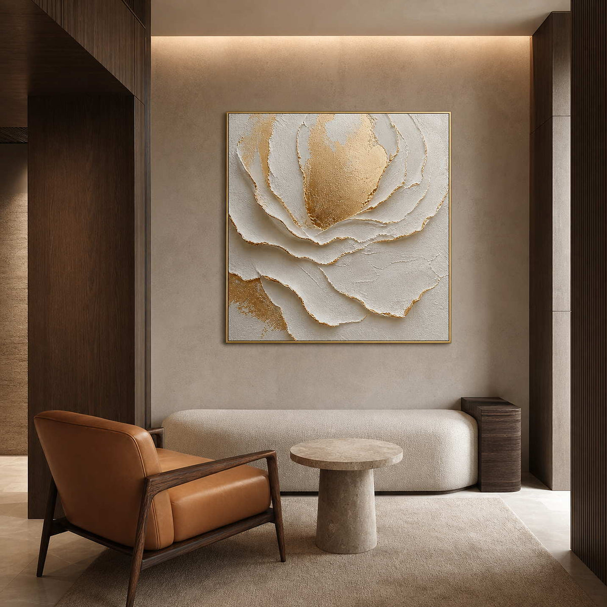 Textured Floral Wall Art displayed in a refined hospitality lounge 2.