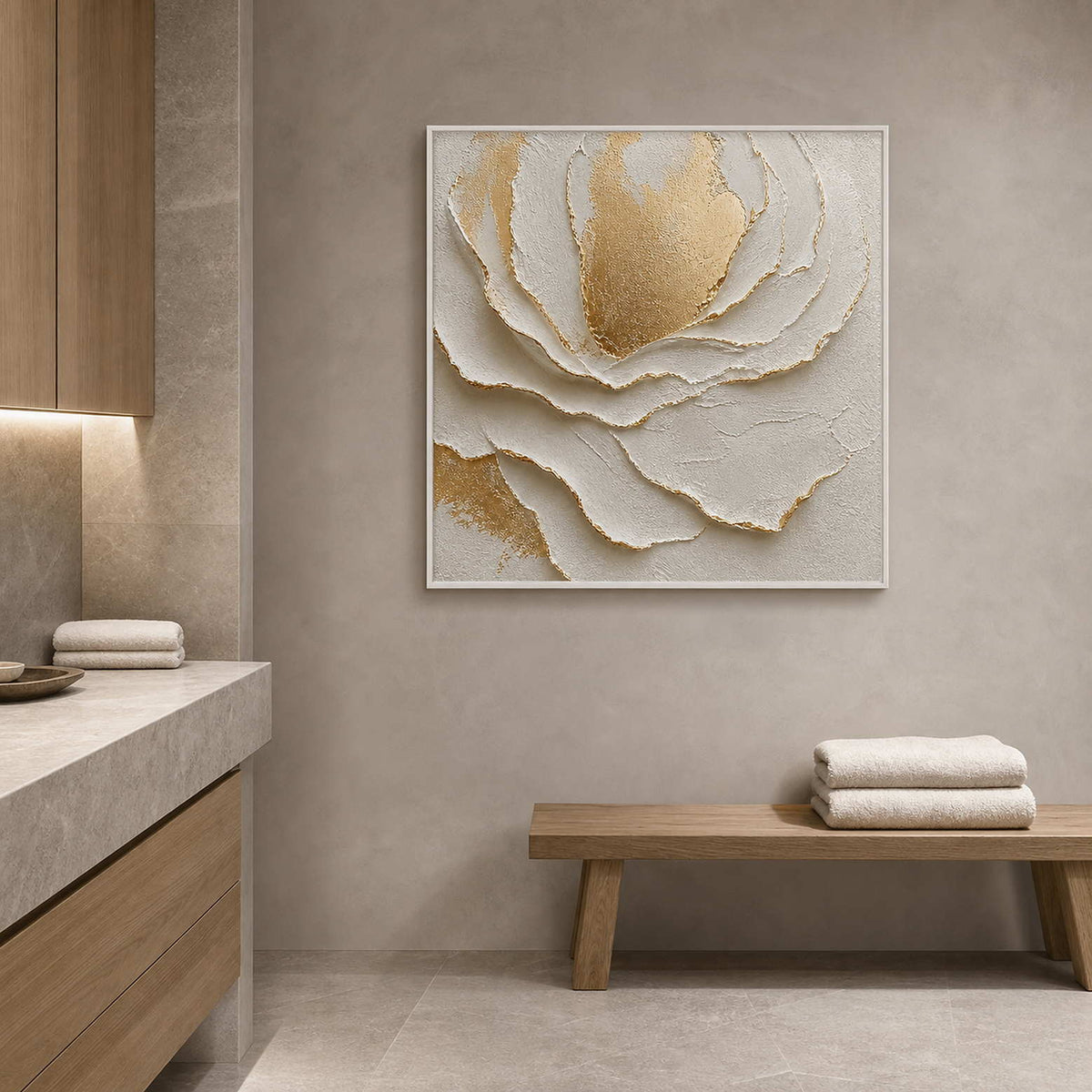 Textured Floral Wall Art displayed in a refined hospitality lounge.