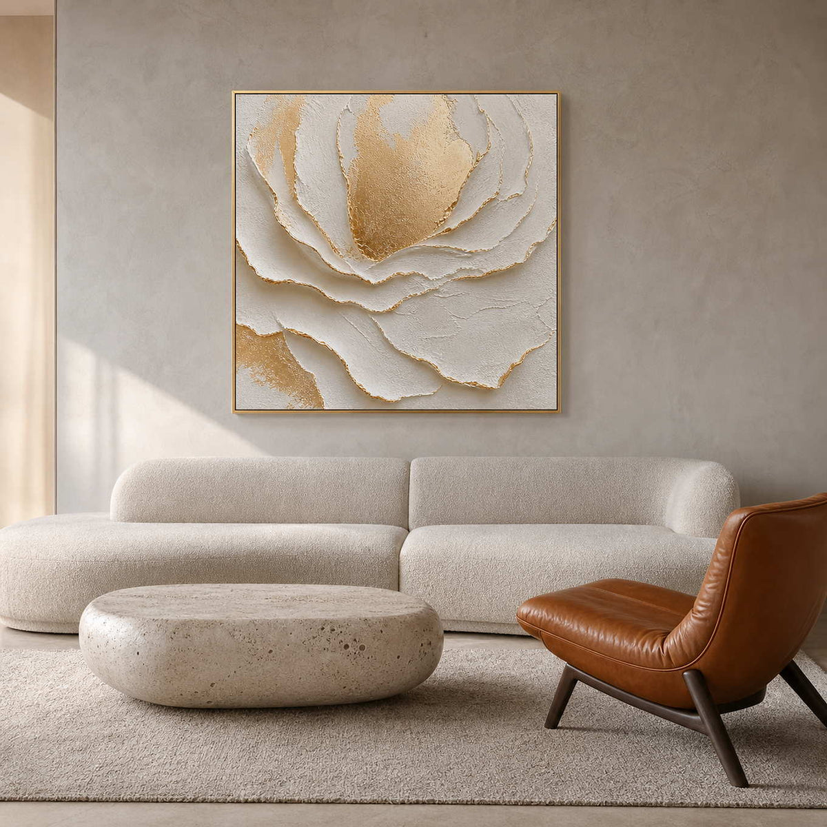 Textured Floral Wall Art displayed in a refined living room.