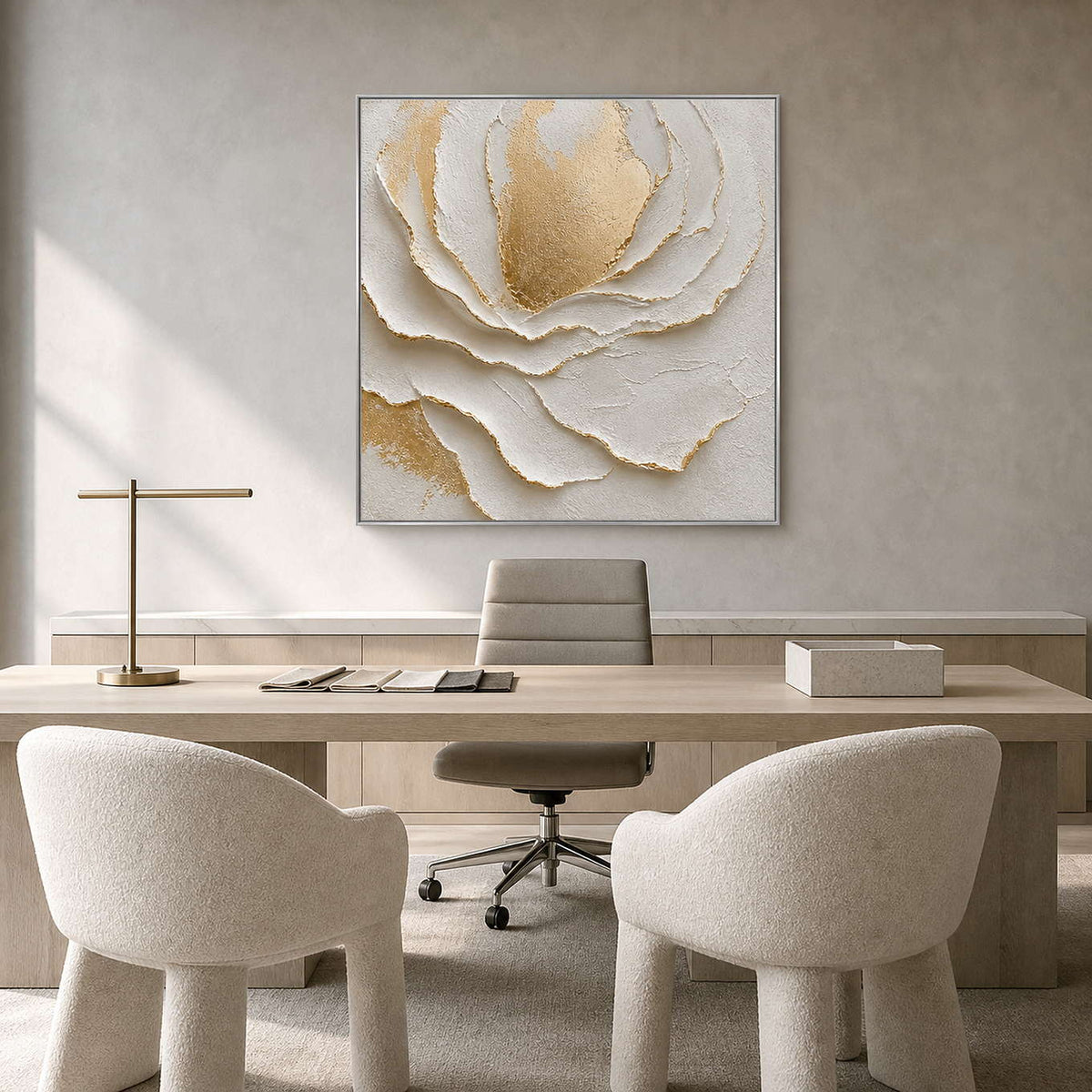 Textured Floral Wall Art displayed in a refined office.