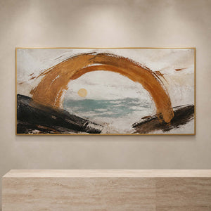 Gold coastal wall art displayed near a contemporary art gallery entrance.