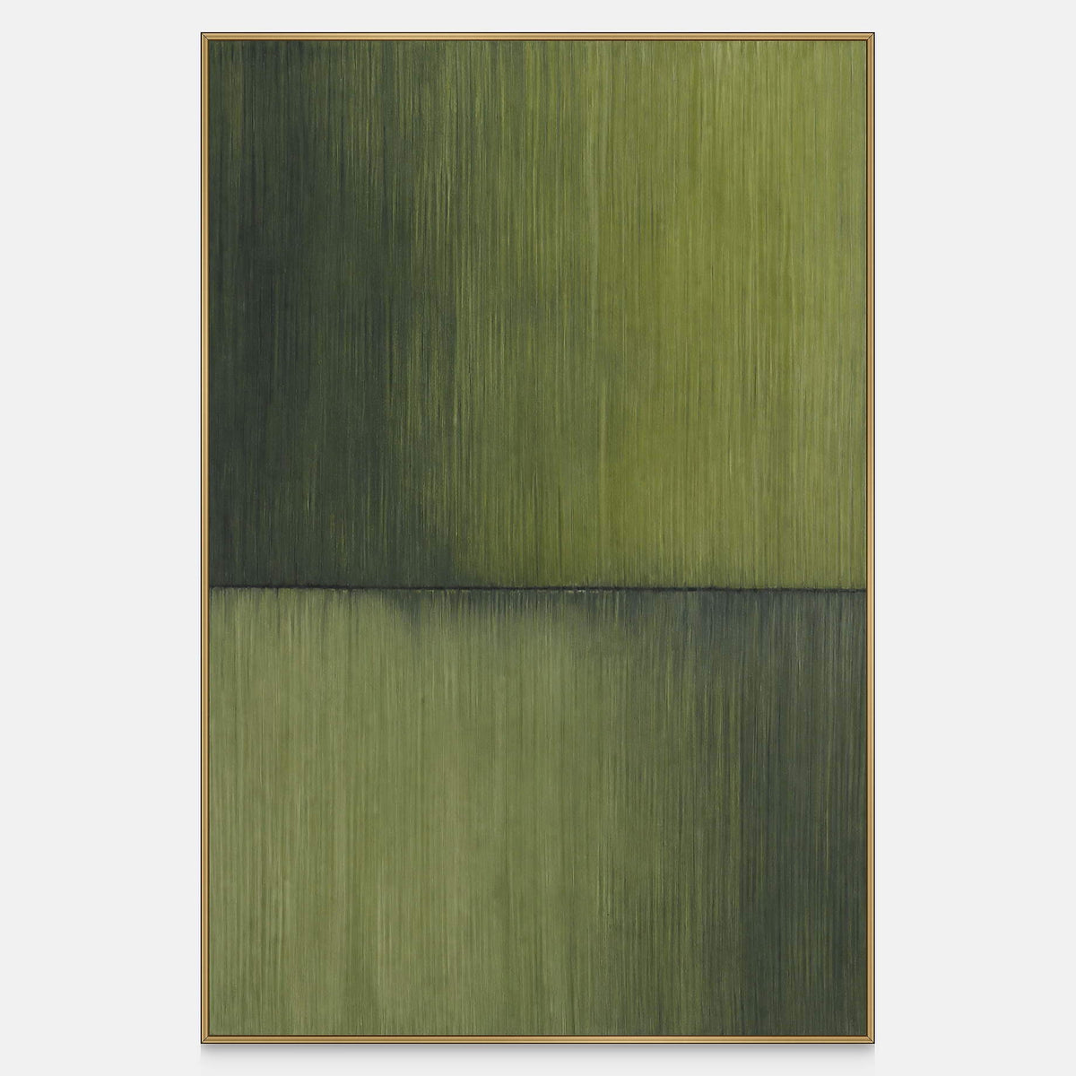Hand-painted moss and olive abstract divided by one shadowed horizontal seam.
