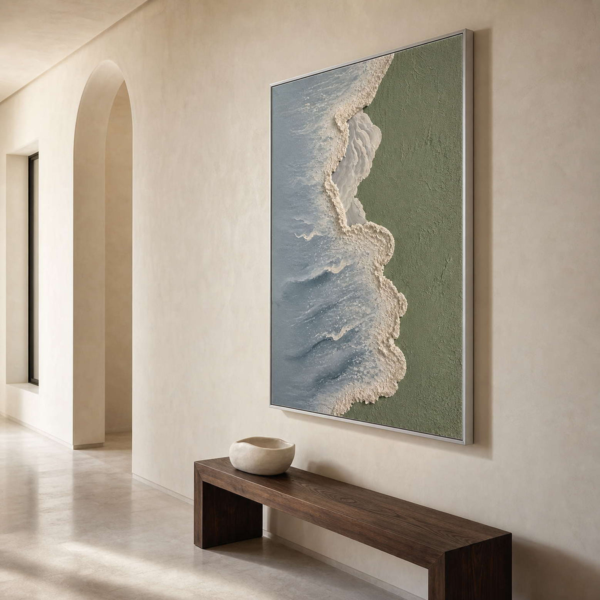 Textured Coastal Wall Art displayed in a refined entryway.
