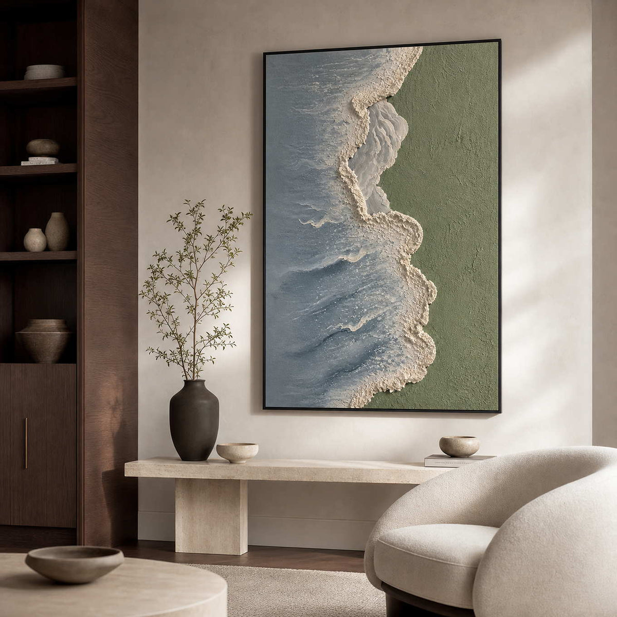 Textured Coastal Wall Art displayed in a refined living room.