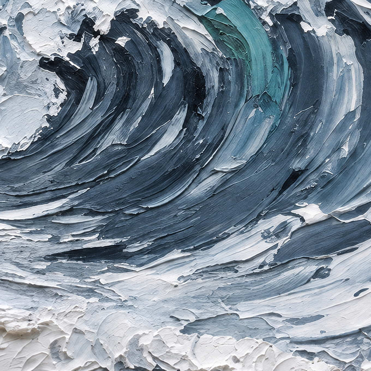 Close-up of A Letter from the Waves showing layered blue-gray wave crests and thick white foam.