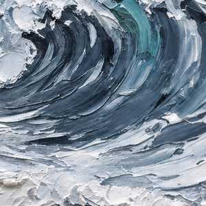 Close-up of A Letter from the Waves showing layered blue-gray wave crests and thick white foam.