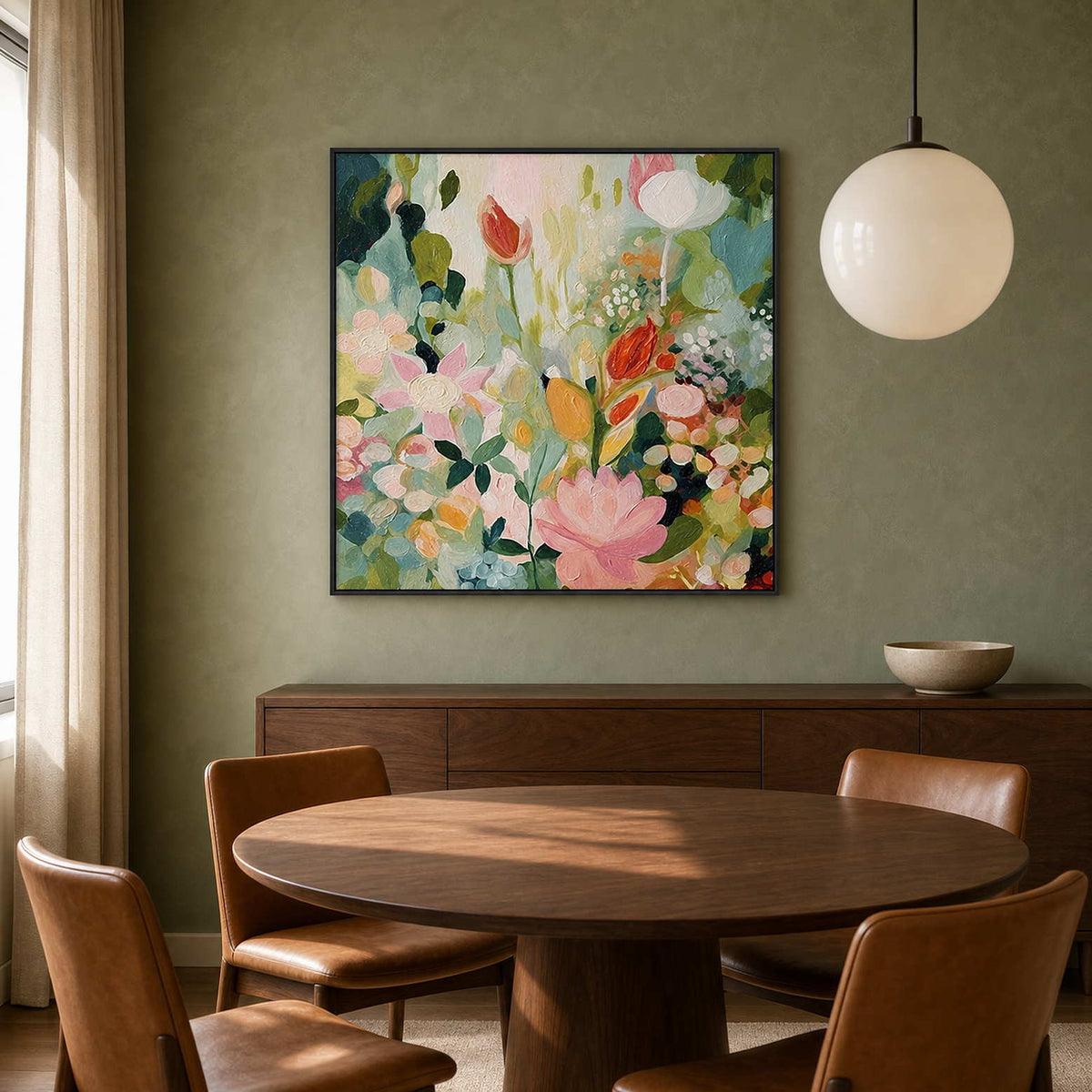 Floral Wall Art displayed in a refined dining room.