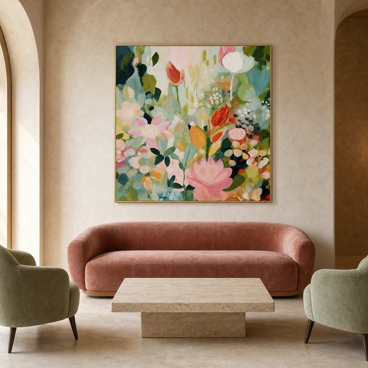 Floral Wall Art displayed in a refined hospitality lounge.