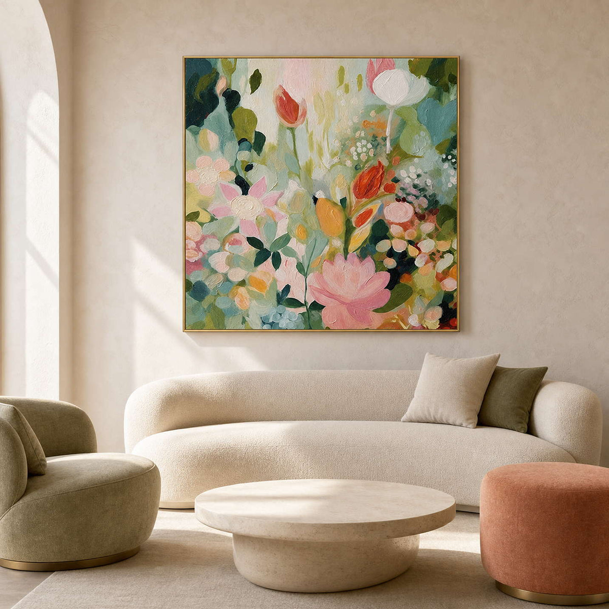 Floral Wall Art displayed in a refined living room.