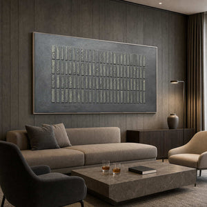 Minimalist Textured Wall Art displayed in a refined hospitality lounge.