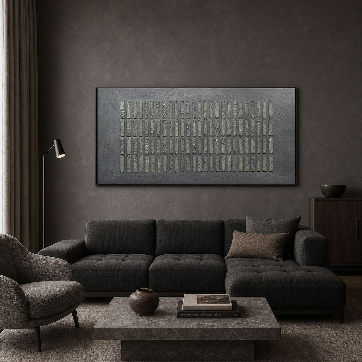 Minimalist Textured Wall Art displayed in a refined living room.