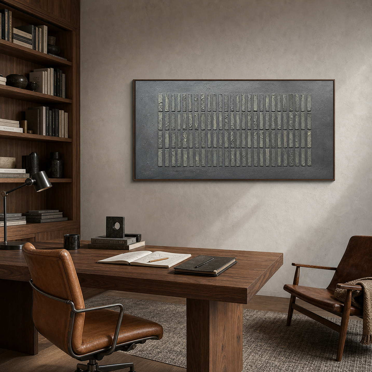 Minimalist Textured Wall Art displayed in a refined office.