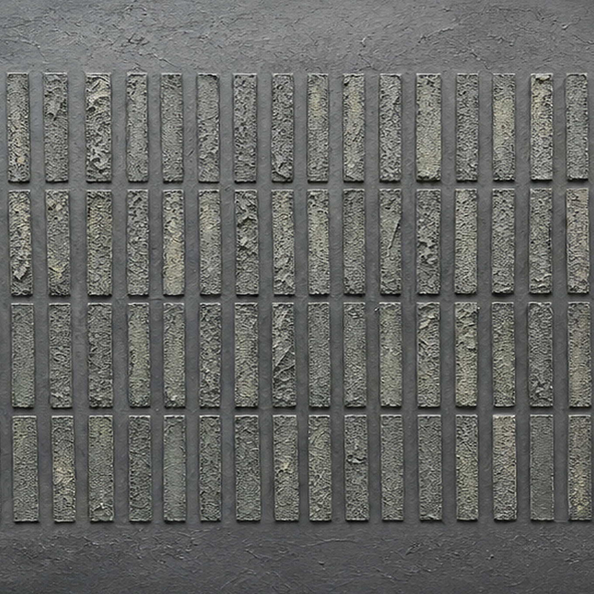 Close-up of raised hand-painted texture in black, neutral, and earth tones.