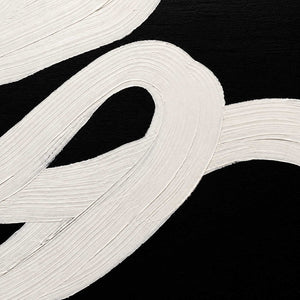 Close view of ridged white curves overlapping against a finely textured black ground.