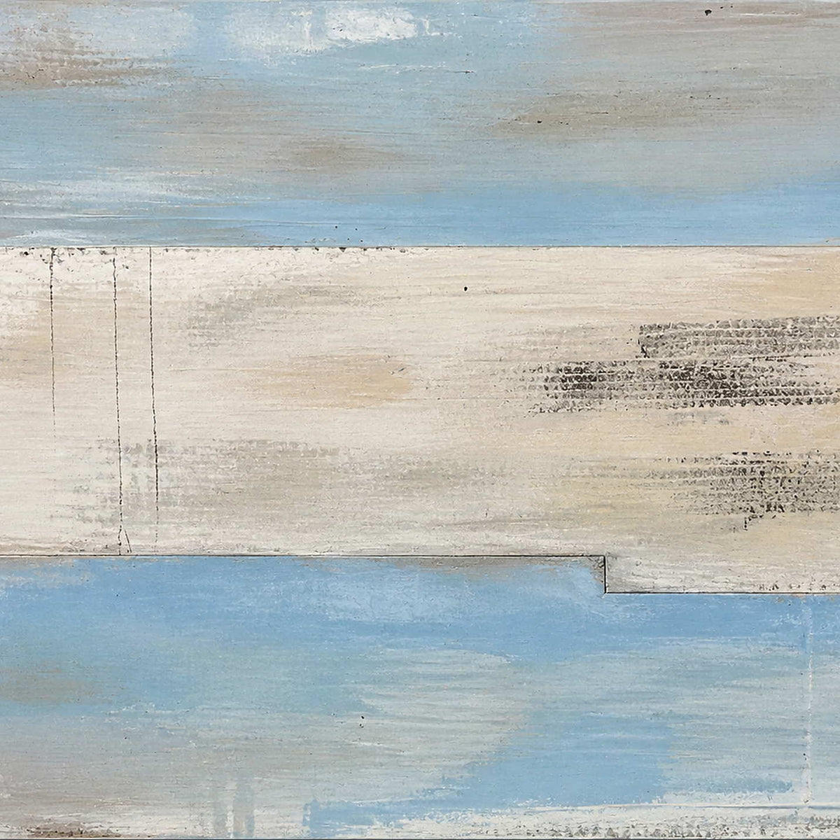 Close-up of pale blue, ivory, sand, and charcoal dry-brushed surface detail.