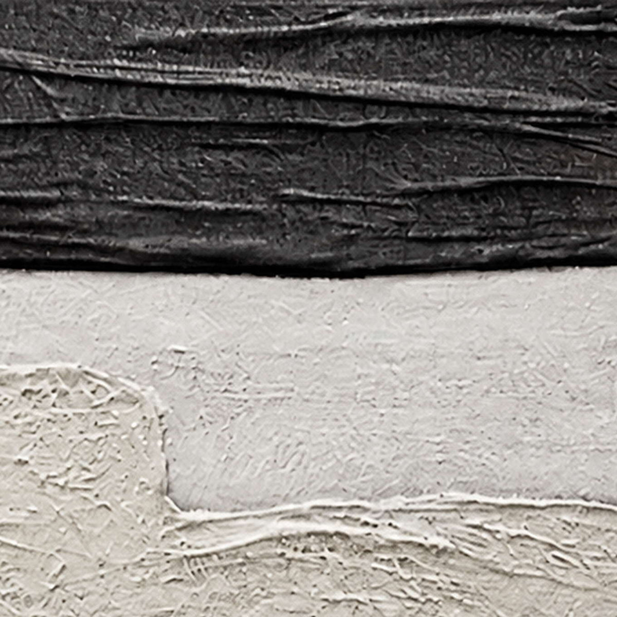 Close-up of ridged charcoal paint and the lightly textured off-white surface in A Pause in the Afternoon.