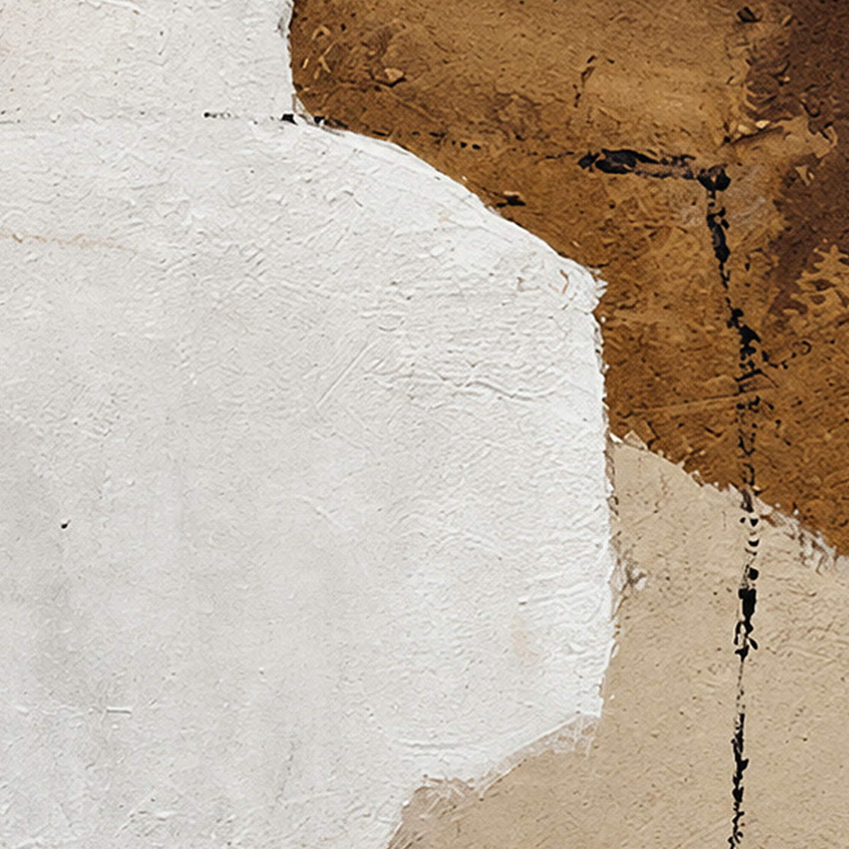 Close view of rough white and brown paint areas with fine black scratches.