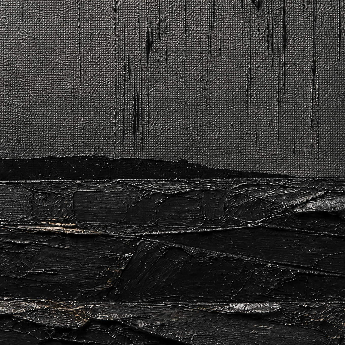 Close-up of vertical rain marks and layered charcoal palette-knife texture.