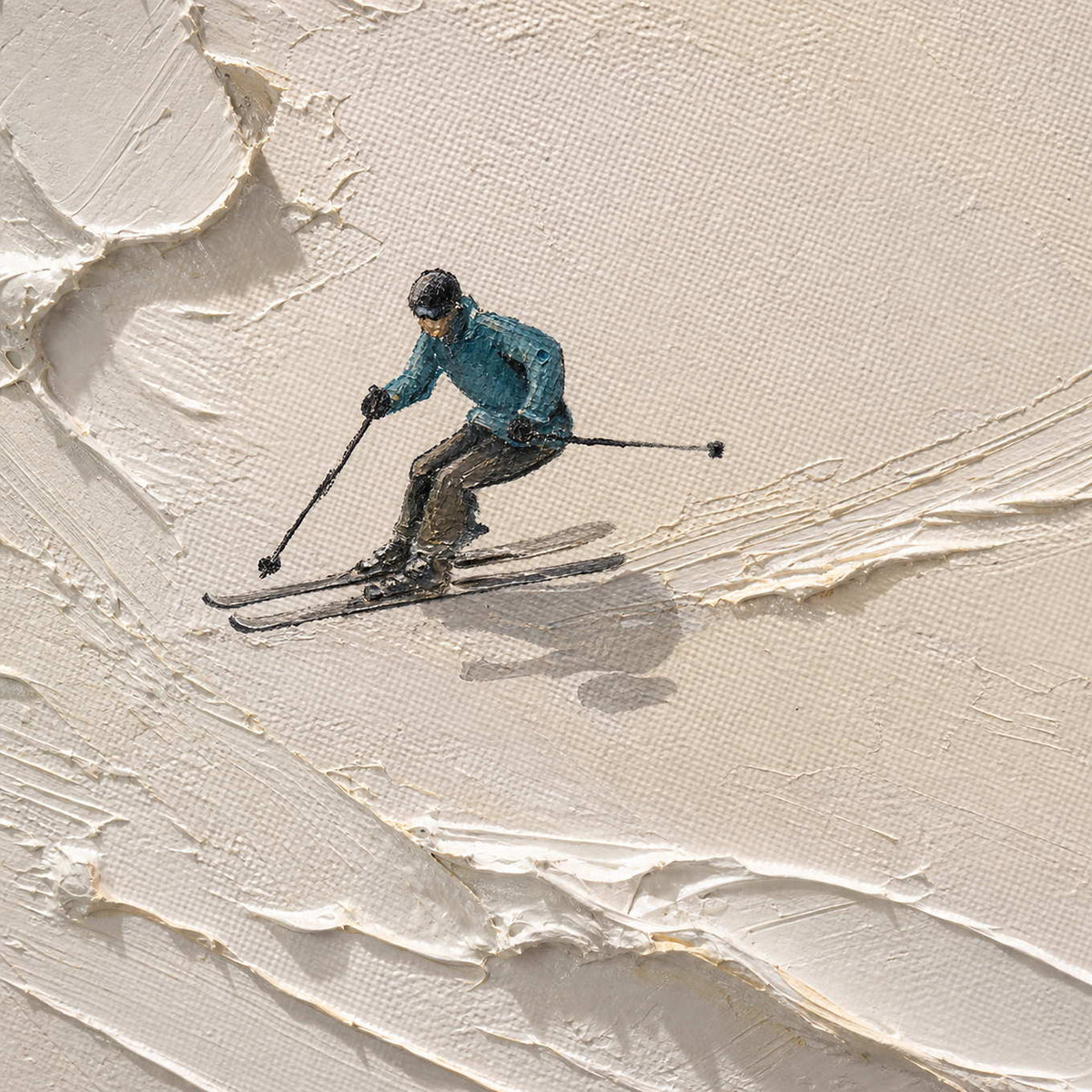 Close-up of raised hand-painted texture in white, neutral, and blue.