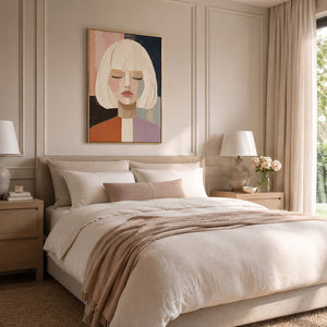 Calm female portrait wall art for a bedroom.