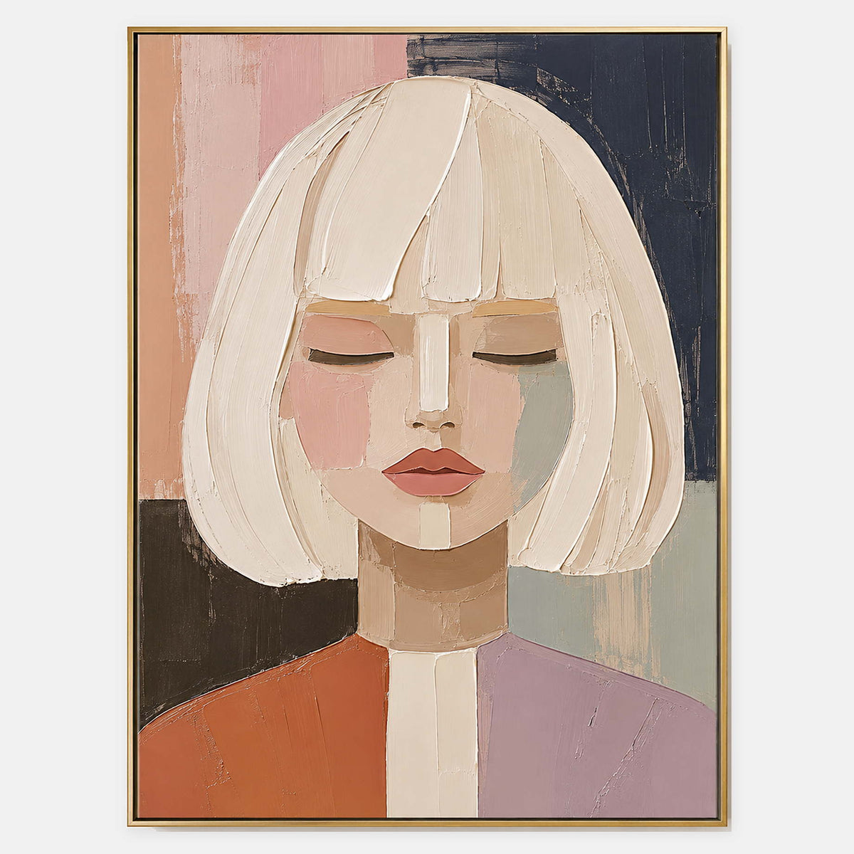 Hand-painted modern portrait canvas with soft color blocks.