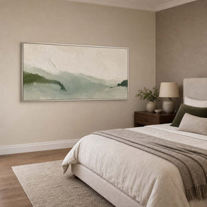 Wabi-Sabi Landscape Wall Art displayed in a refined bedroom.