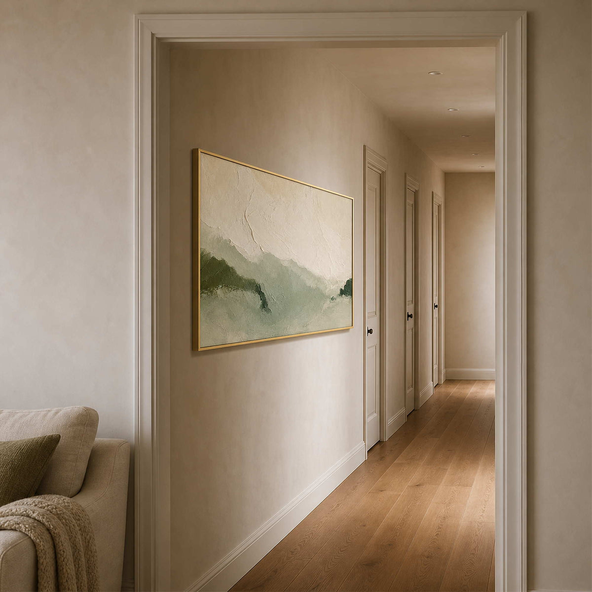 Wabi-Sabi Landscape Wall Art displayed in a refined entryway.