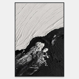 White diagonal ridges meet a rough black current with scattered pale paint marks.