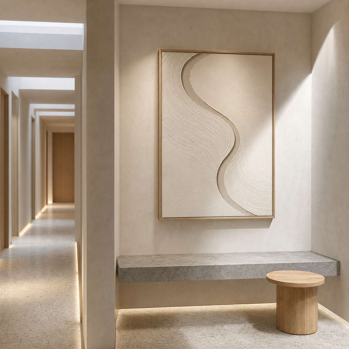 Textured Minimalist Wall Art displayed in a refined entryway.