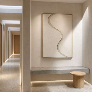 Textured Minimalist Wall Art displayed in a refined entryway.